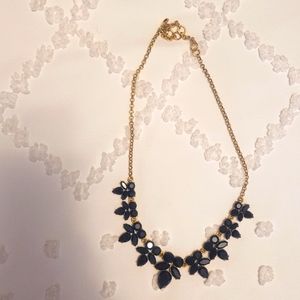 J Crew gold costume necklace with blue gems